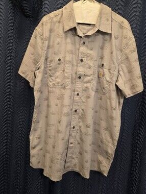 Carhartt Men's Light Beige Printed Workshirt Large Tall Rugged Flex